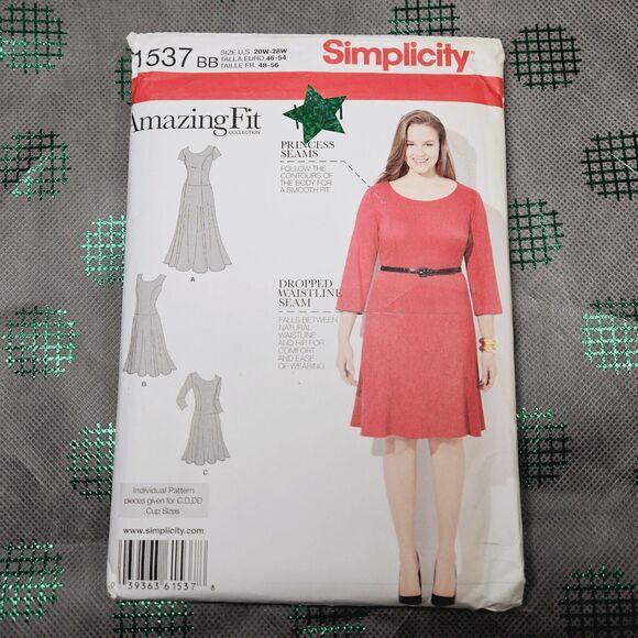 Simplicity Dress 1537 Size 20-28W Amazing Fit dress pattern C /D / DD cup sizes - Picture 3 of 3
